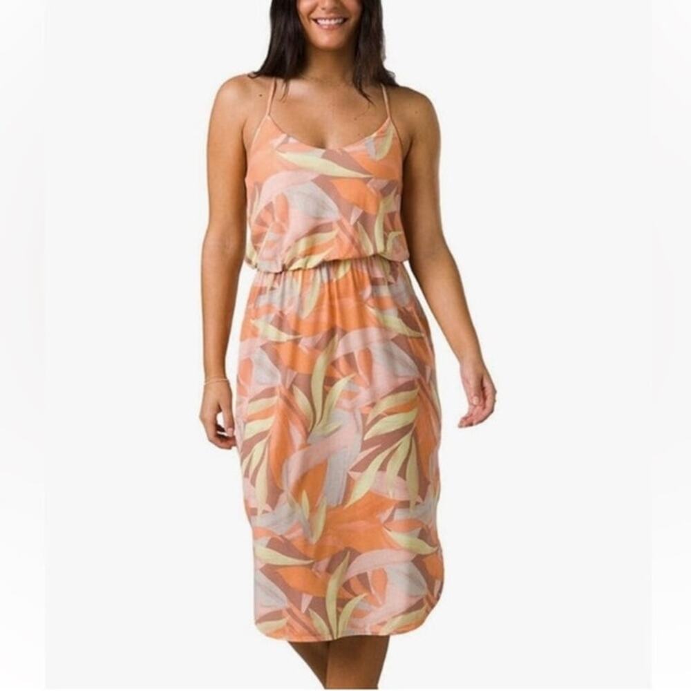 Prana Ayla Dress Womens S Solstice Tropics Relaxed V-Neck Racerback Floral Print